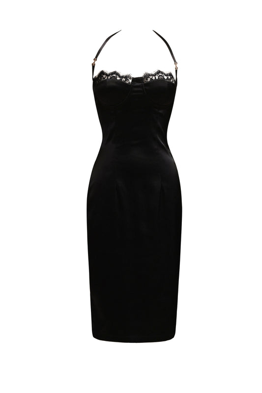 Gerela Satin Haler Midi Dress