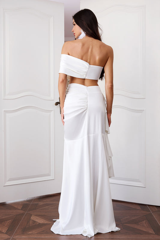 Juliet Halterneck Flowers Midi Set   White