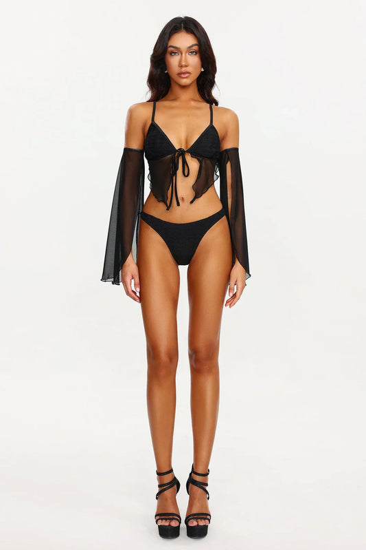 Irosa Satin Flower Bikini Three Piece Set