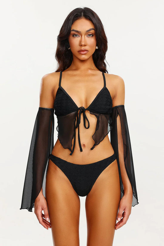 Irosa Satin Flower Bikini Three Piece Set