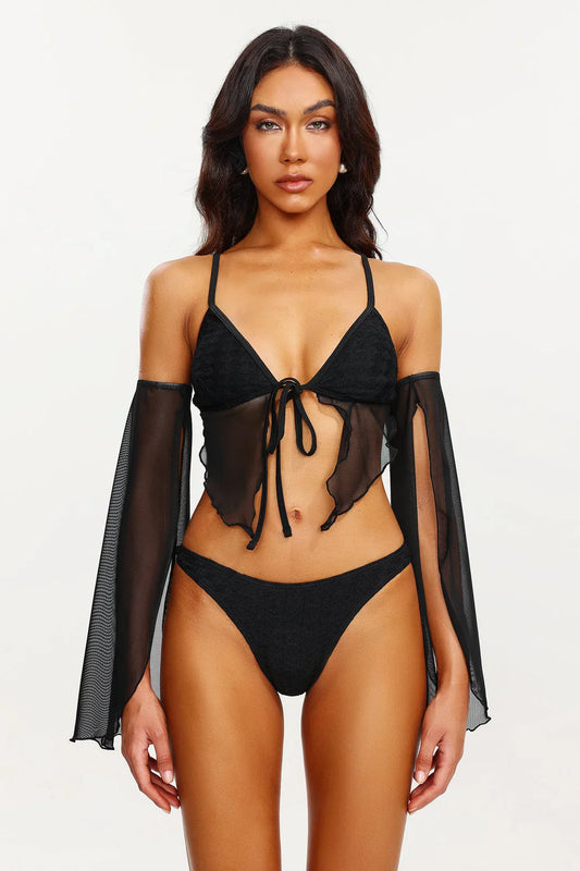 Irosa Satin Flower Bikini Three Piece Set