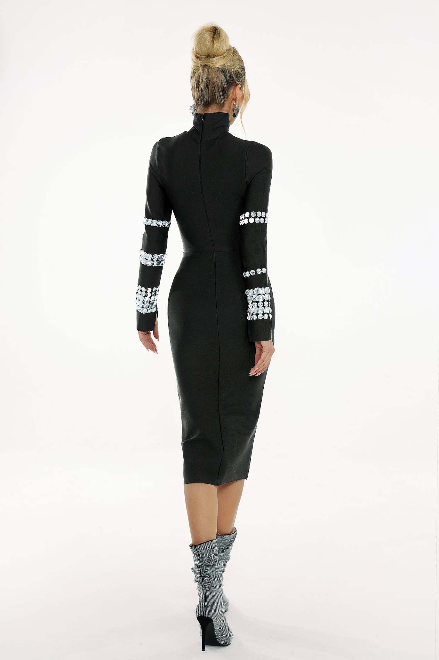 Eurien Diamond Setting Long Sleeve Bandage Mini Dress