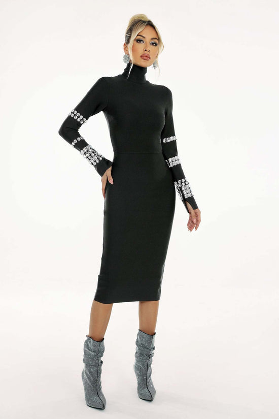 Eurien Diamond Setting Long Sleeve Bandage Mini Dress