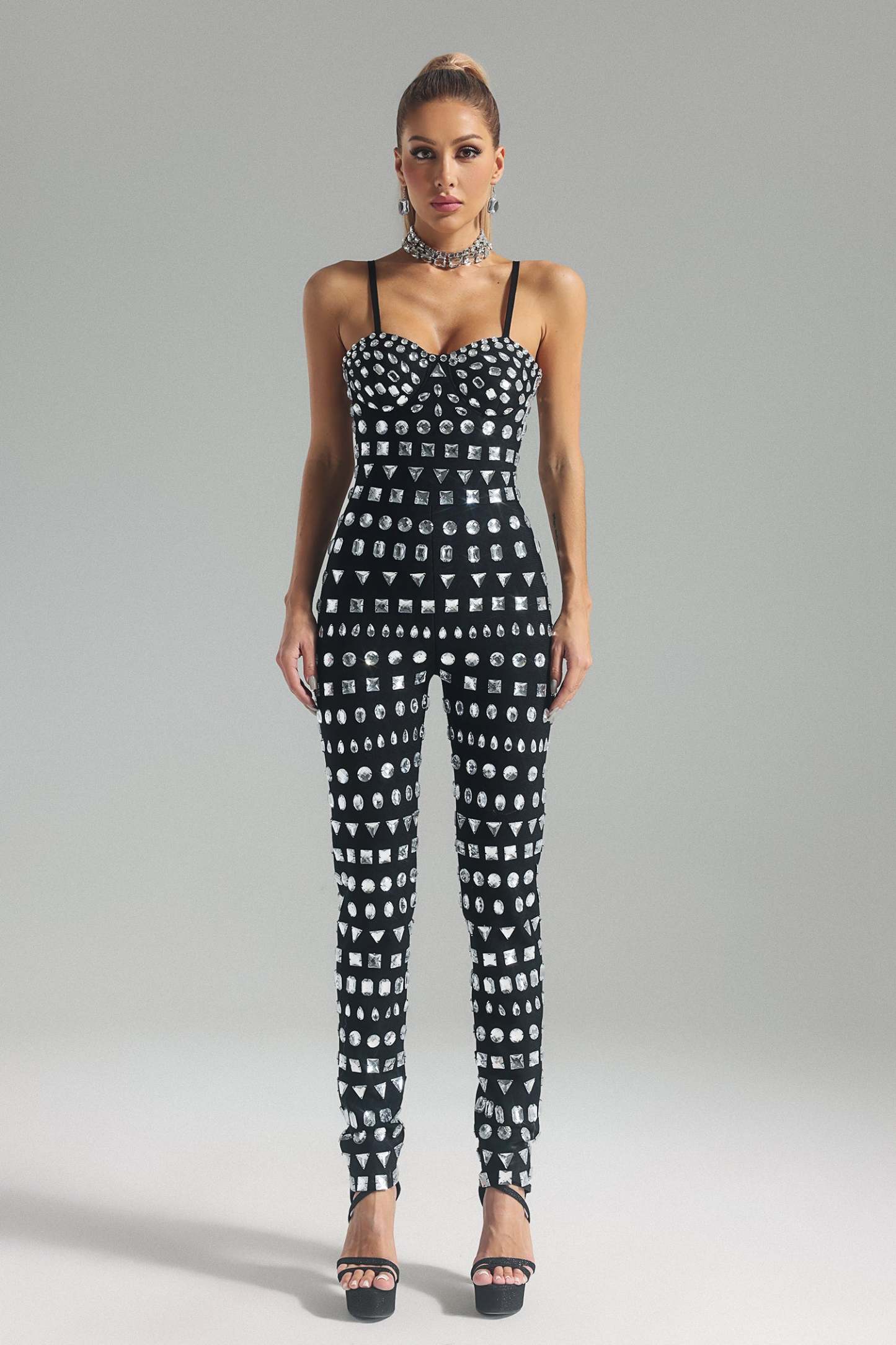 Sammi Diamond Embellished Bandage Jumpsuit