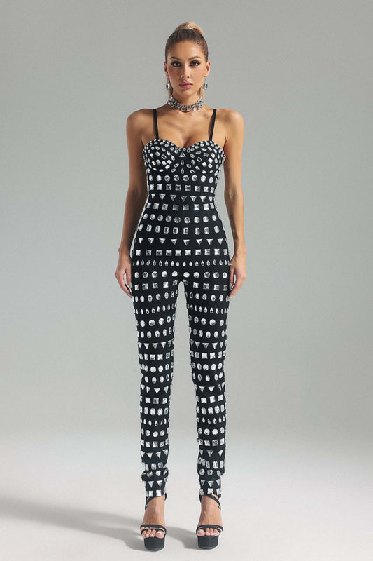Sammi Diamond Embellished Bandage Jumpsuit