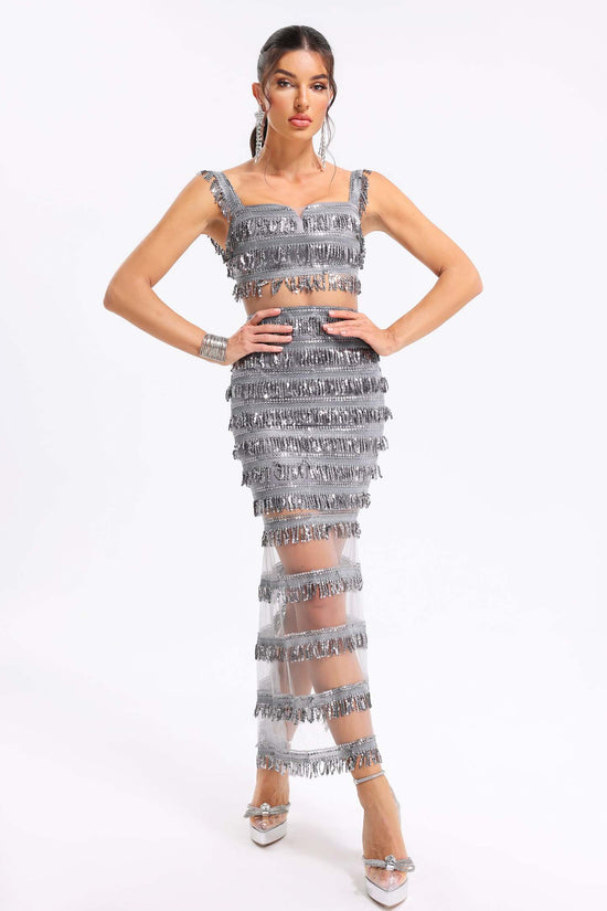 Sorel Pearl Sequin Tassel Mini Dress