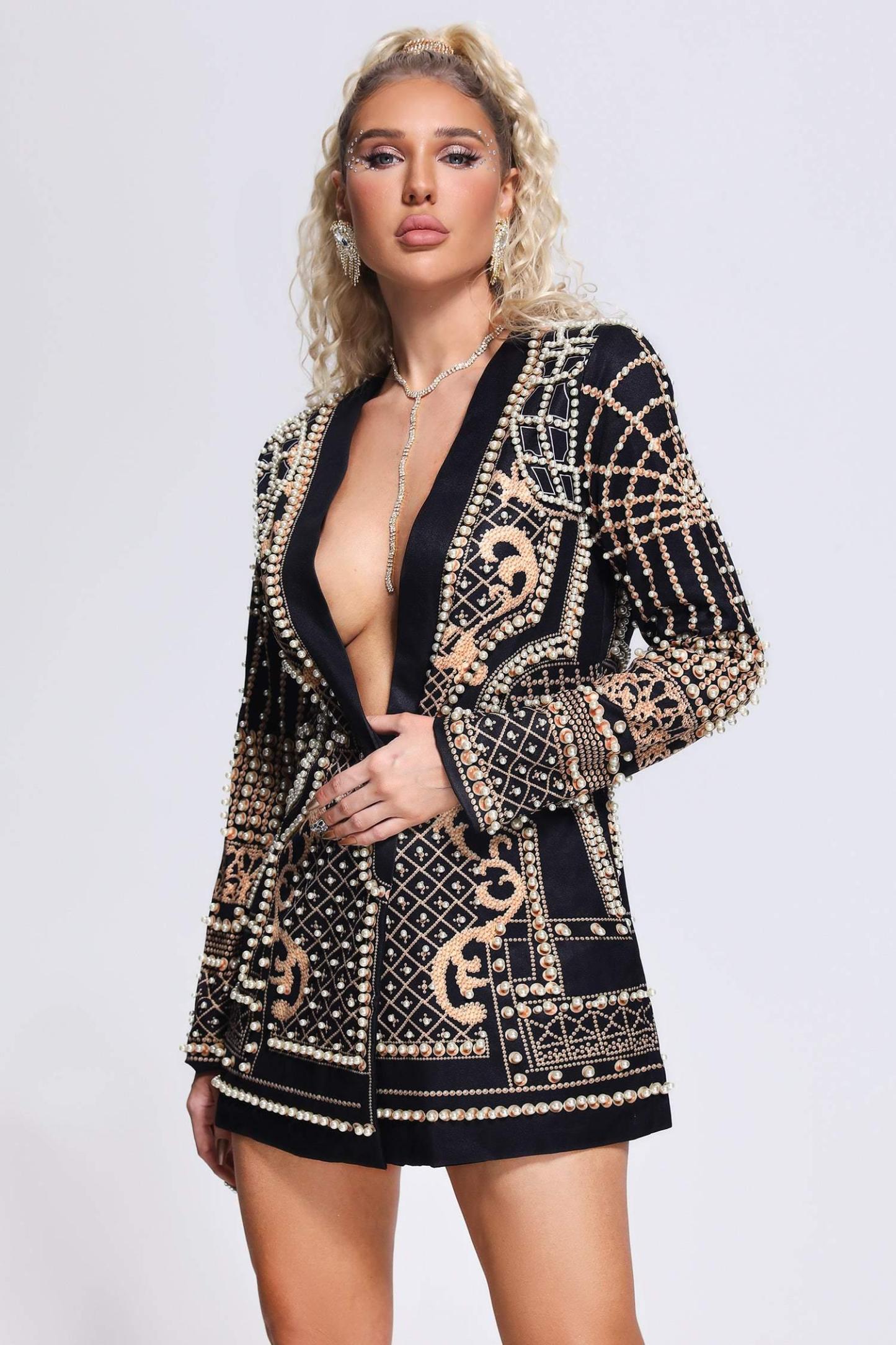 Elleri Pearl Velvet Mini Dress